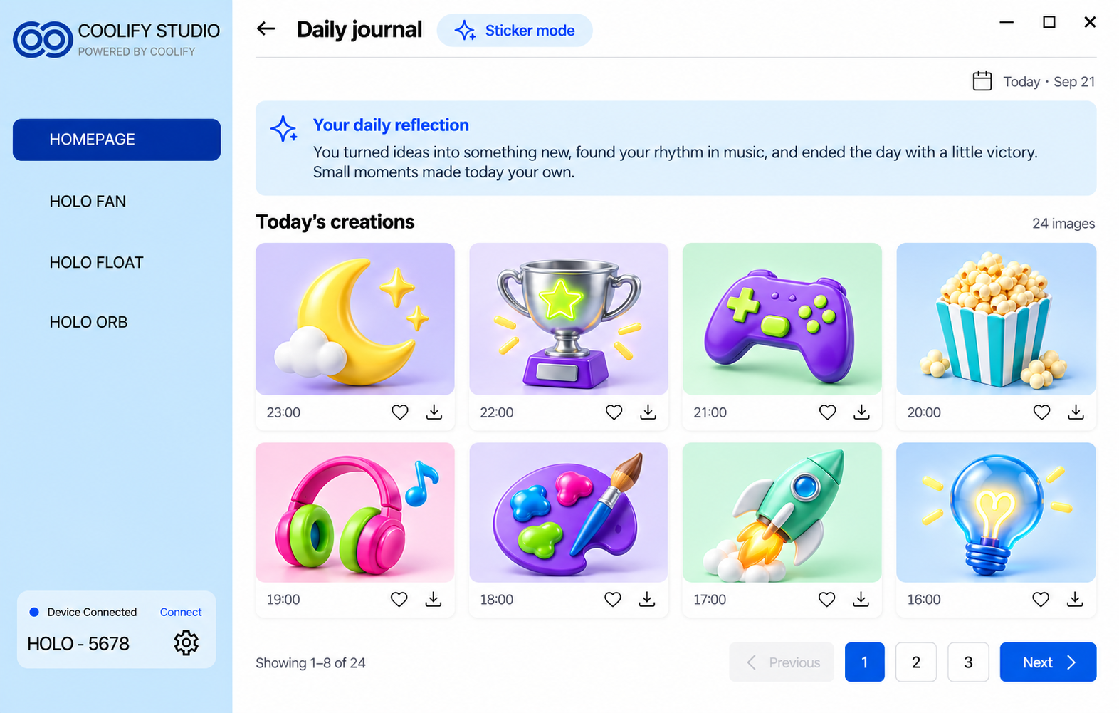 Daily journal gallery in Coolify Studio